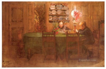  1898 Painting - los deberes 1898 Carl Larsson